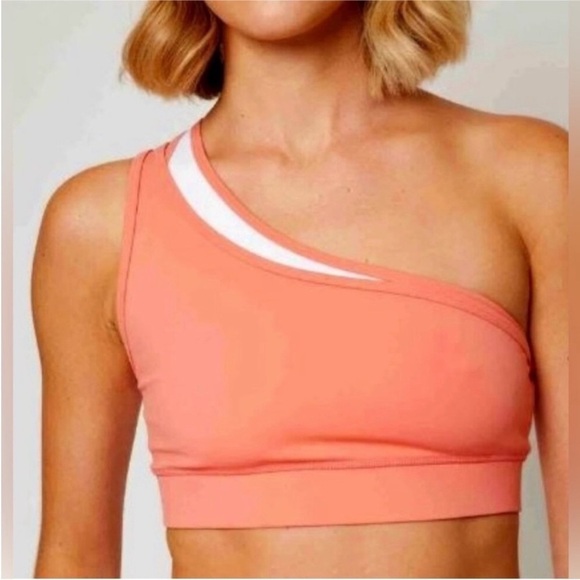 NWT Fourlaps Solo One Shoulder Sports Bra in Blush/White Size XXL - Picture 2 of 10